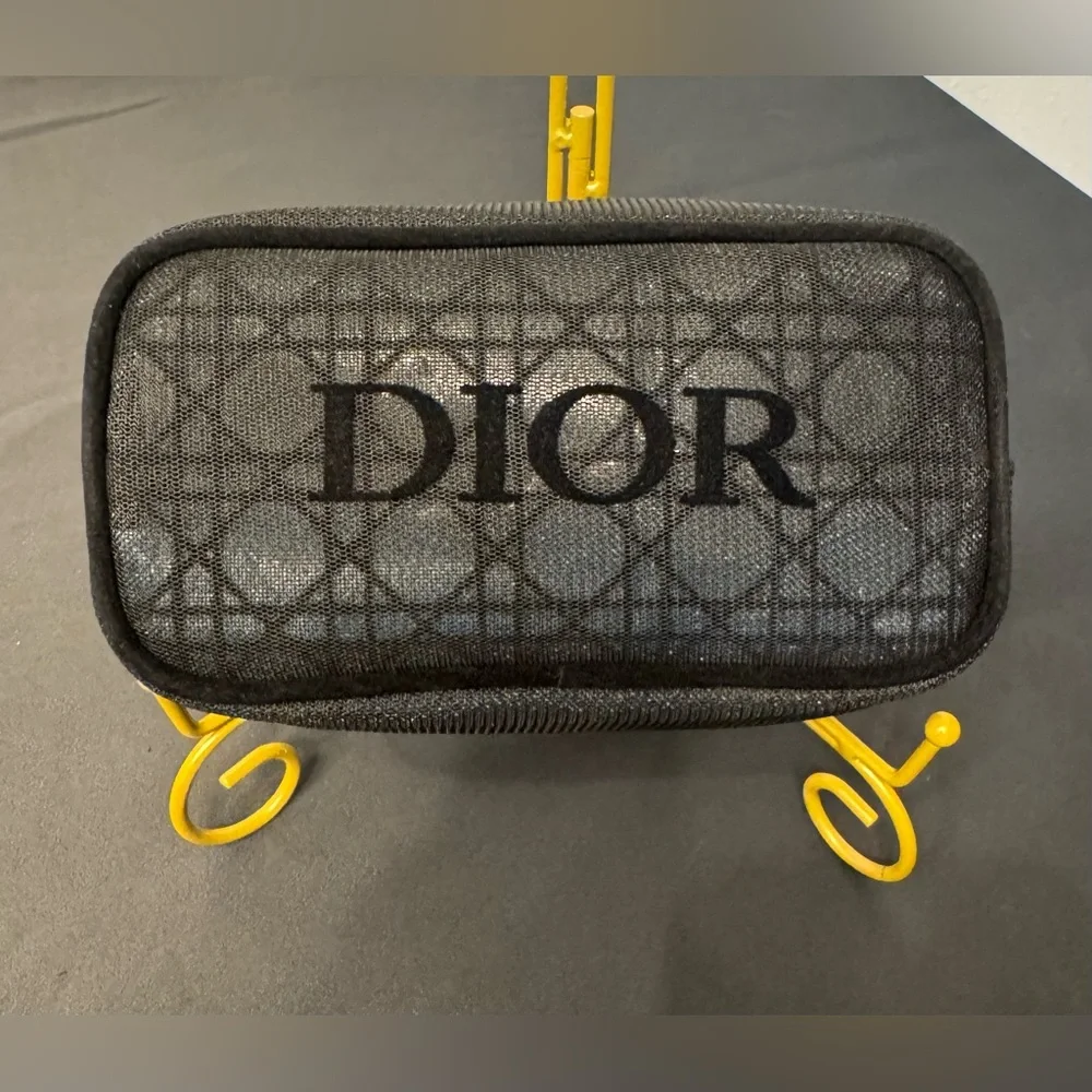 Dior Oblique Mesh Velvet Black Cosmetic Pouch | Dior Logo Makeup Bag - New - GWP